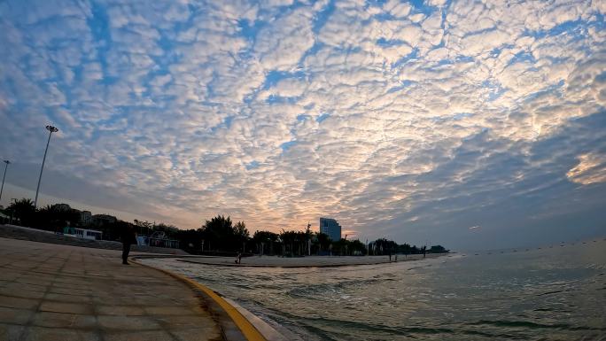 北海银滩海上日出朝阳潮雕广场海景延时摄影