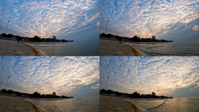 北海银滩海上日出朝阳潮雕广场海景延时摄影