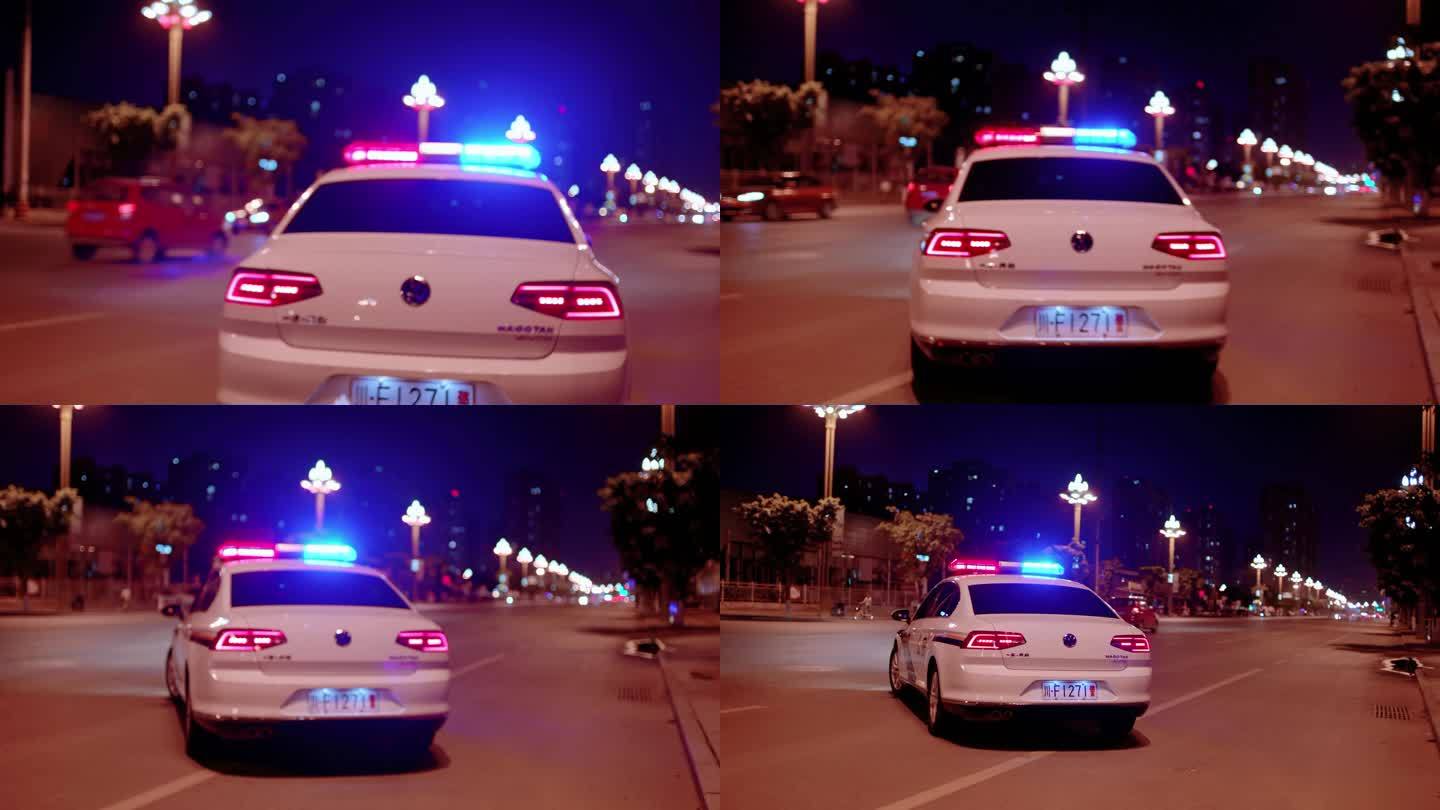 【4K阿莱】城市夜晚警车巡逻维护治安