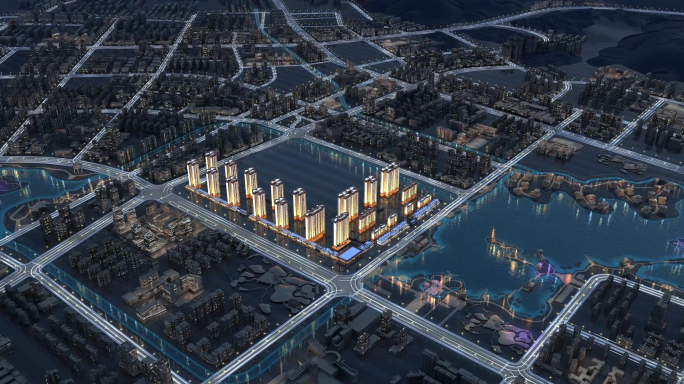 航拍地产建筑夜景动画素材（合集）