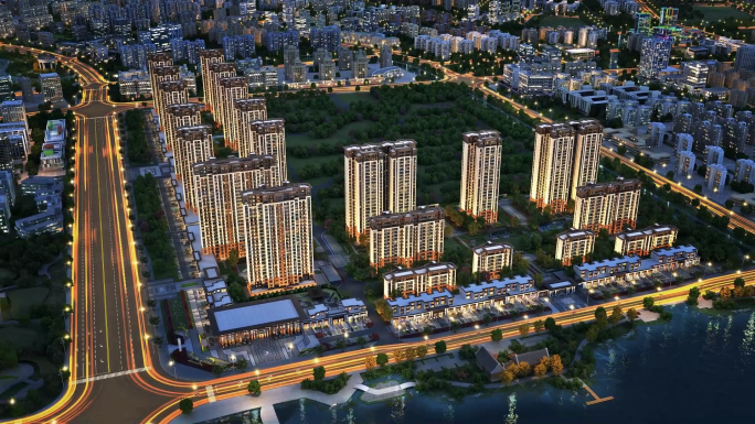 航拍地产建筑夜景动画素材（合集）