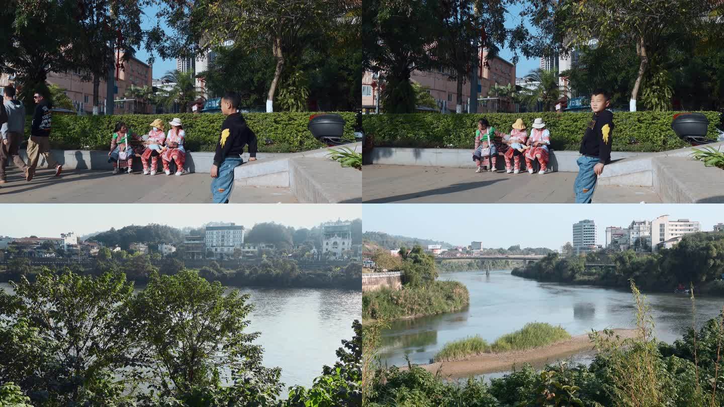 云南河口瑶族红河远眺河对岸越南
