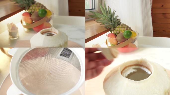 【镜头合集】打开椰子过滤出椰汁 (1)