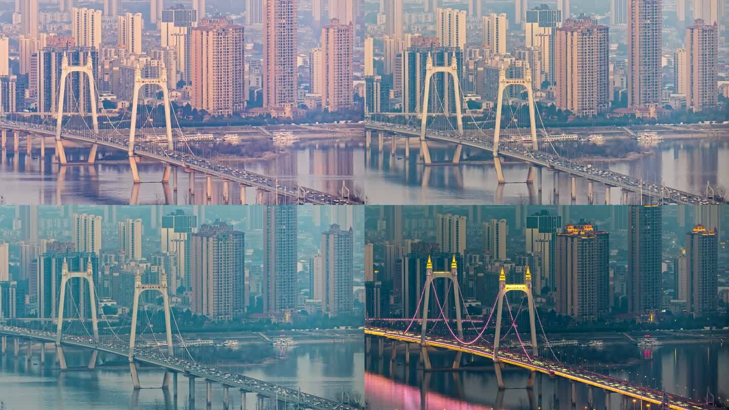 湖南长沙三汊矶大桥日转夜延时摄影