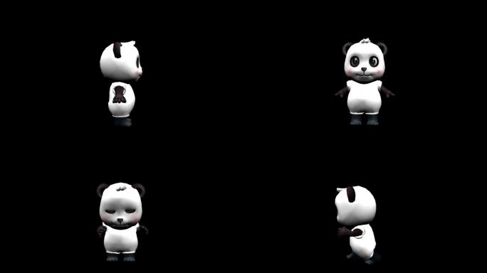 3D游戏卡通熊猫三维动画带透明通道发光