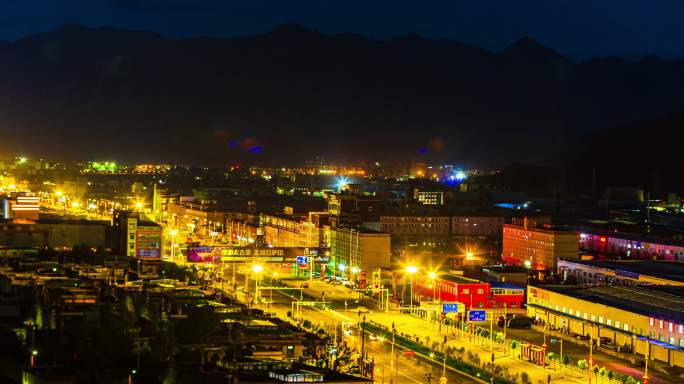 西藏堆龙工业园区夜景中景延时