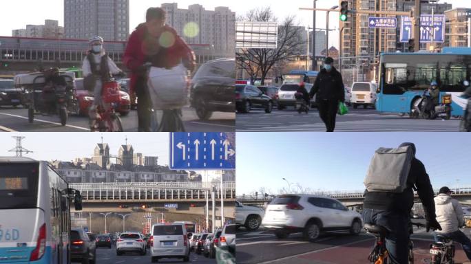 骑车打拼忙忙碌碌的人们快节奏都市冬天城市