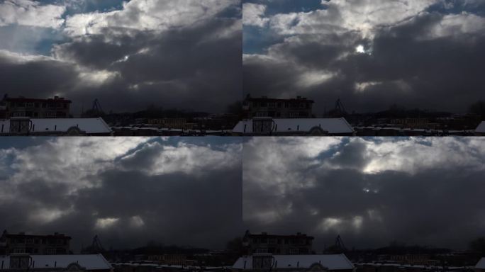 风吹云动多云天屋顶积雪银装素裹云遮日