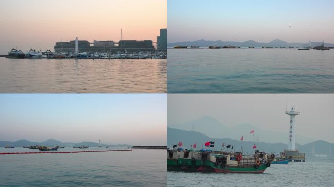 大海灯塔下停泊的渔船 中国海事