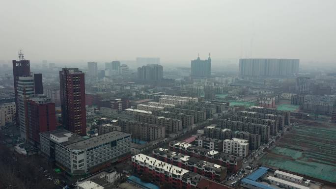 航拍山东淄博城市风景