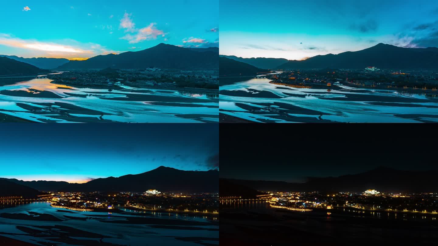 西藏拉萨布达拉宫全景日转夜全景延时