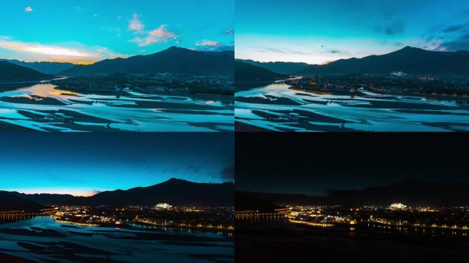 西藏拉萨布达拉宫全景日转夜全景延时