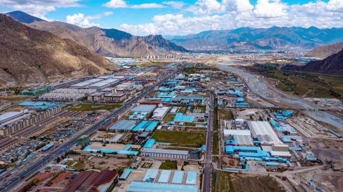 西藏拉萨堆龙工业园区全景白天航拍延时