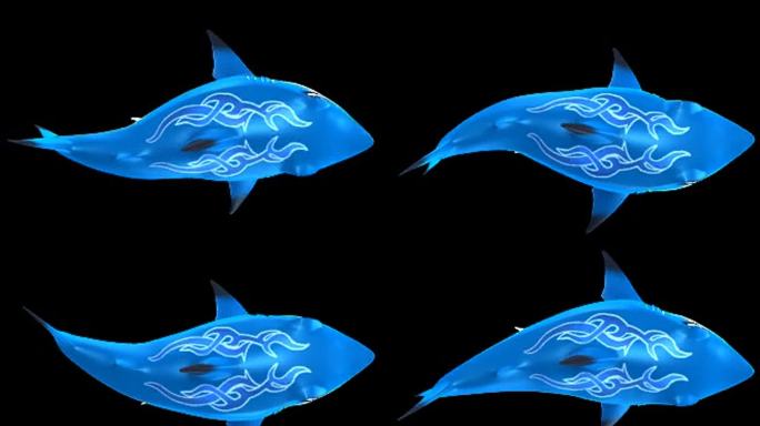 游戏卡通鲨鱼海鱼带透明通道三维动画动态