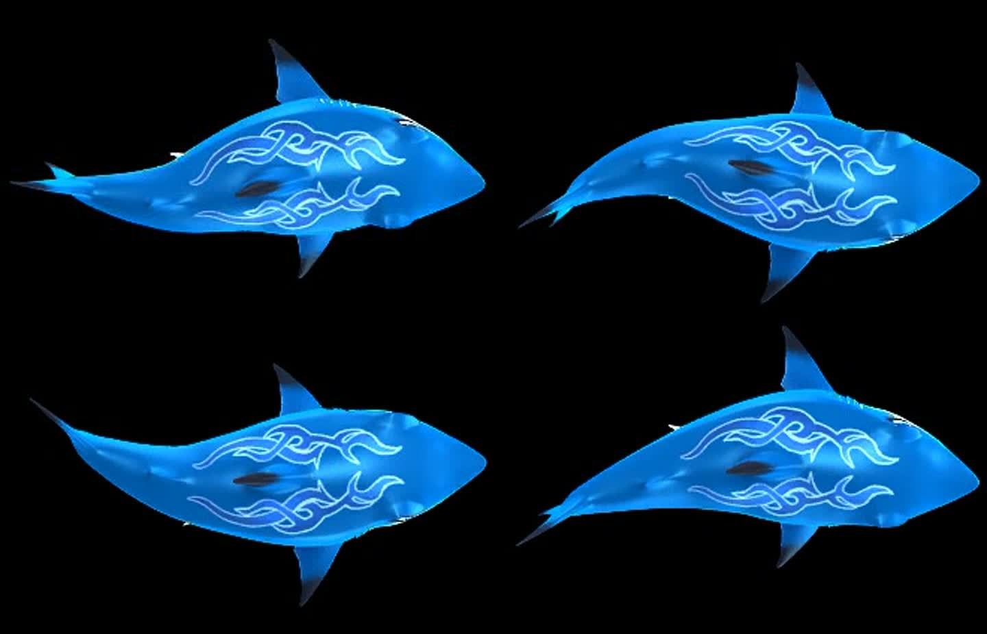 游戏卡通鲨鱼海鱼带透明通道三维动画动态