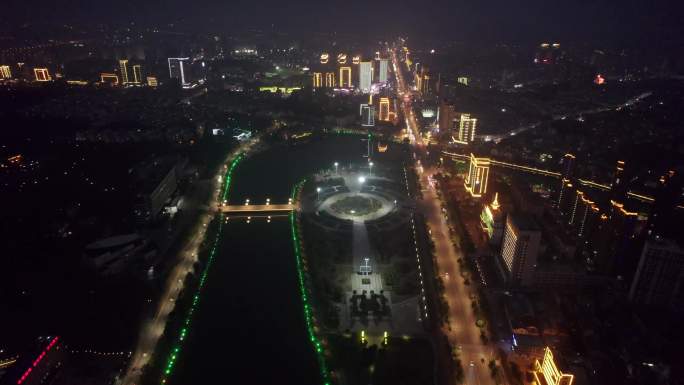湖北咸宁城市夜景航拍