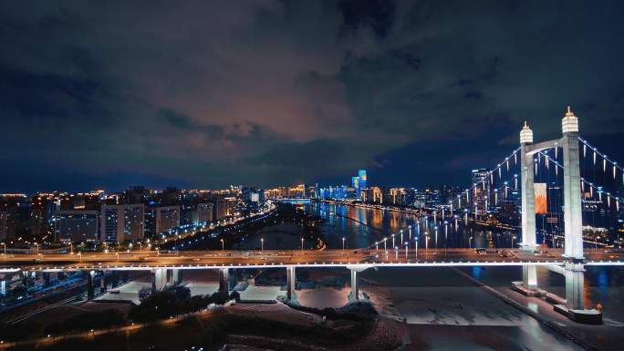 4K鼓山大桥魁浦大桥夜景航拍