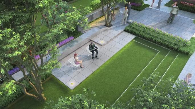 俯拍住宅小区会客草坪三维素材