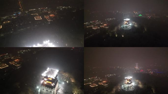 绍兴夜景雪中越王台视频素材