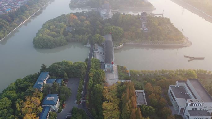 4k航拍清晨江都水利枢纽大景