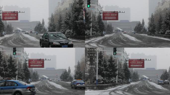 大雪飘飞的街道