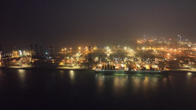 盐田港夜晚大湾区傍晚集装箱码头夜景