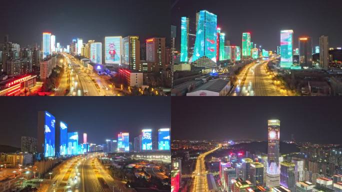 航拍一镜到底济南经十路灯光秀从东往西
