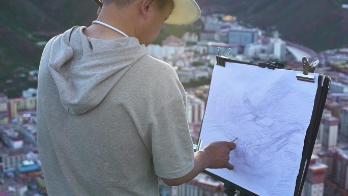 公园湖边写生 夏天 夏日学生户外写生