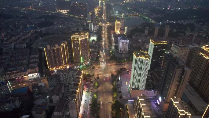 湖北咸宁城市道路夜景航拍