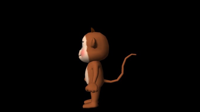 卡通猴子三维动画带透明通道转身跳跑打拳