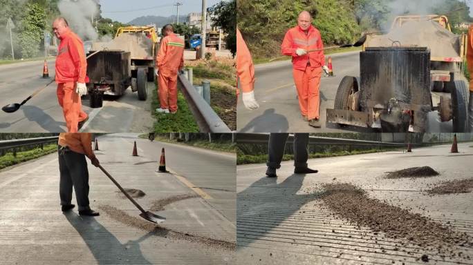 开裂的柏油路面路面开裂柏油路道路损坏养护