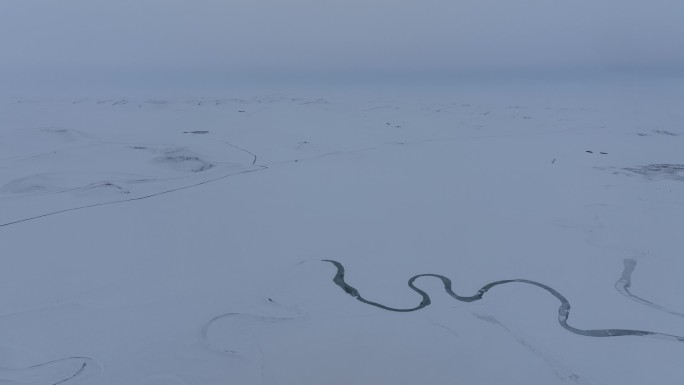 航拍呼伦贝尔草原苍茫雪景