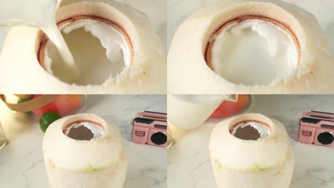 【镜头合集】椰子奶冻过滤加入椰乳 (2)