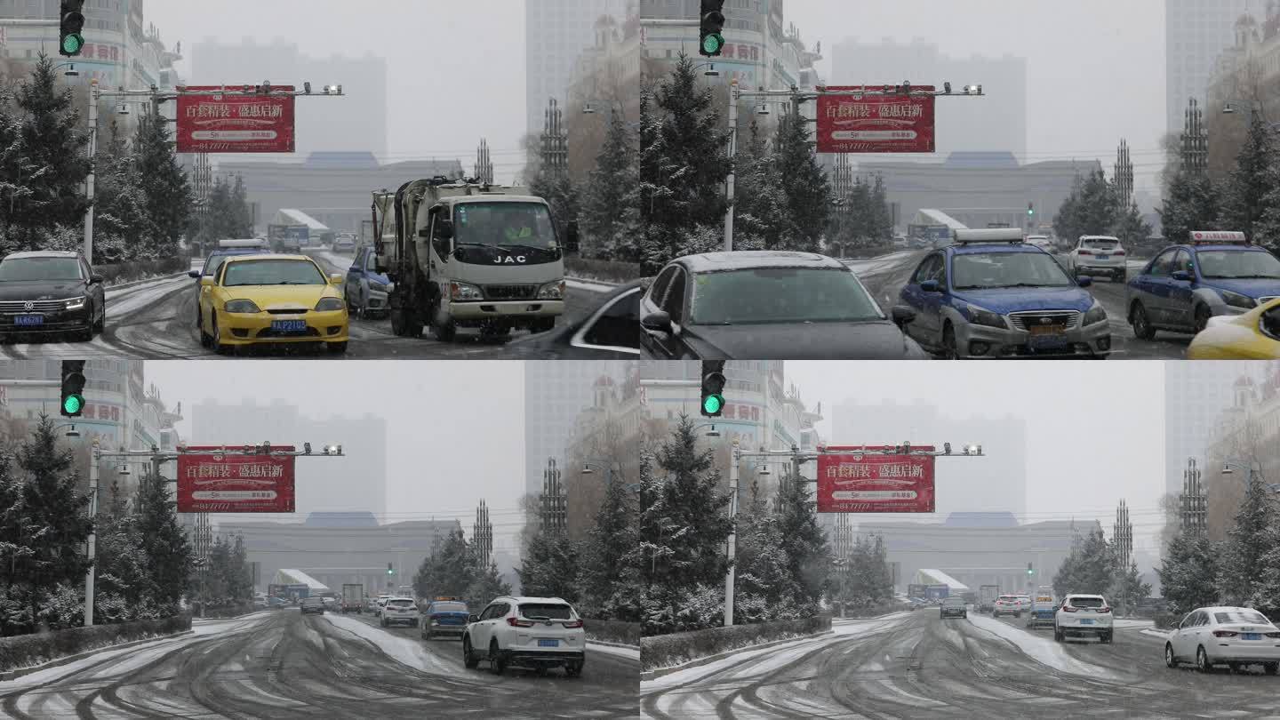 大雪飘飞的街道