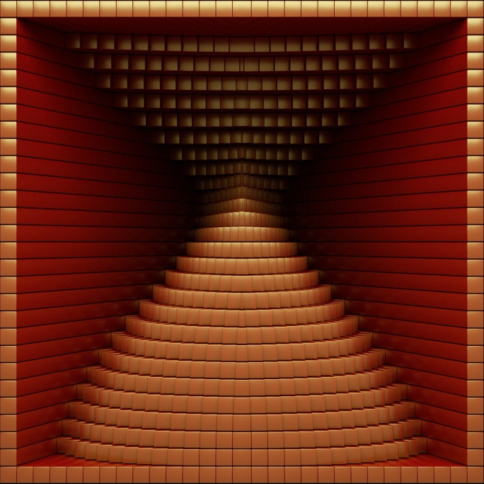 【裸眼3D】艺术盒子方形空间矩阵红金波形