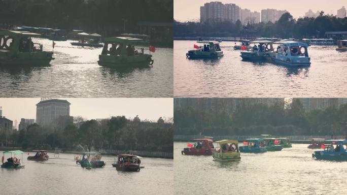 城市公园划船游玩