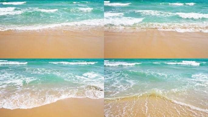 美丽海滩海浪拍打沙滩慢镜头