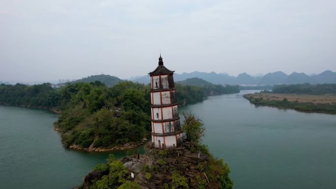 广西崇左左江斜塔左江风光世界八大斜塔航拍