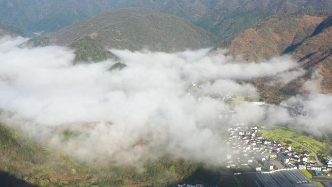 石台航拍 原素材 秋浦河 山区  云海