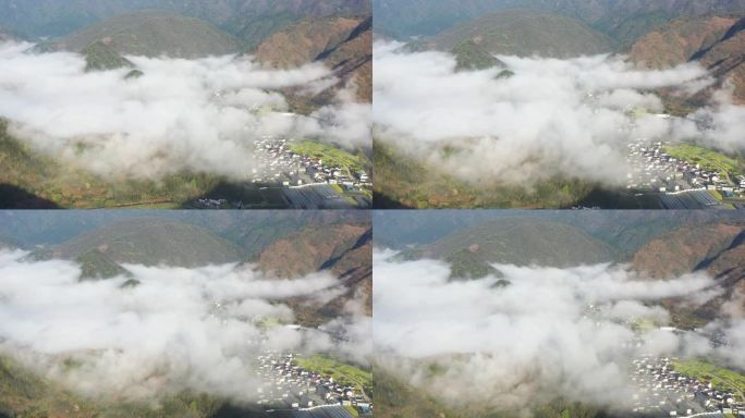 石台航拍 原素材 秋浦河 山区  云海