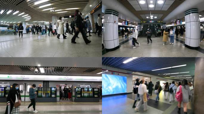 4k上海地铁人流延时人来人往拥挤人潮上班