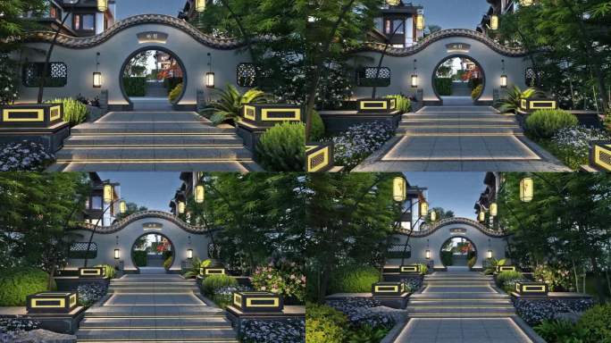 新中式拱门景观动画素材