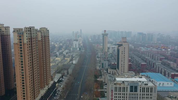 航拍山东淄博城市风景