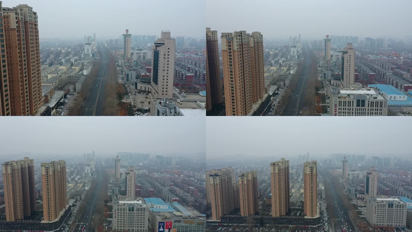 航拍山东淄博城市风景