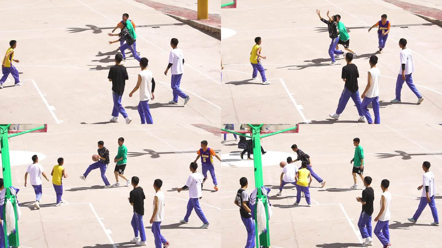 学生散步 篮球场 学生打篮球