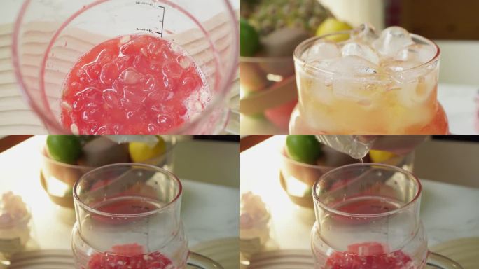 【镜头合集】西瓜汁加入冰块柠檬茶果茶