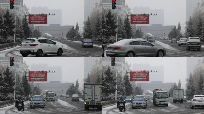 大雪飘飞的街道