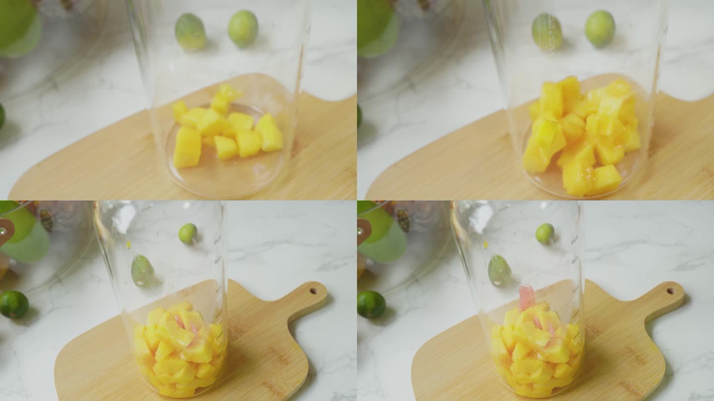 【镜头合集】饮料瓶加入芒果果粒 (1)