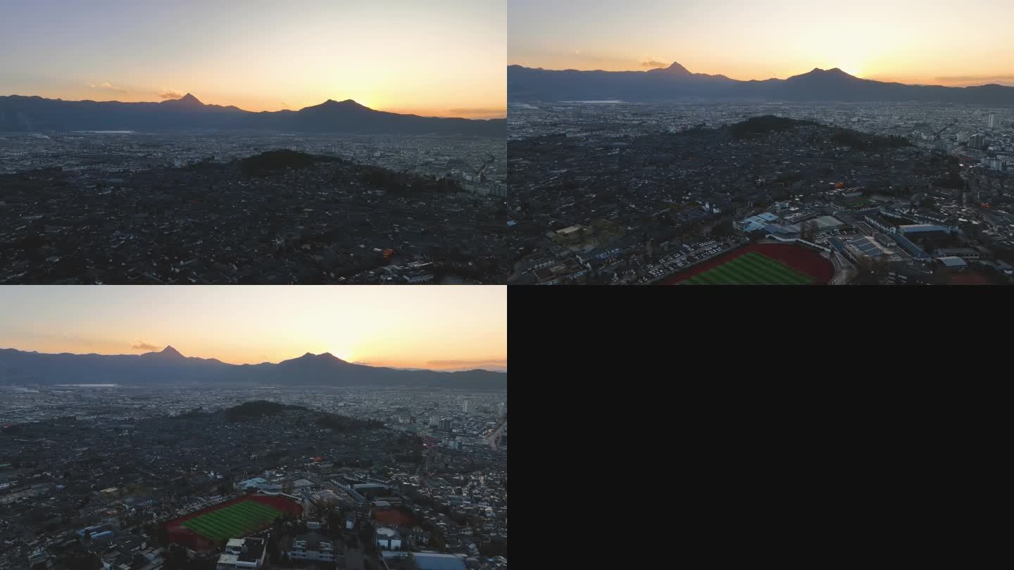 云南丽江古城夕阳美景航拍宣传片4K