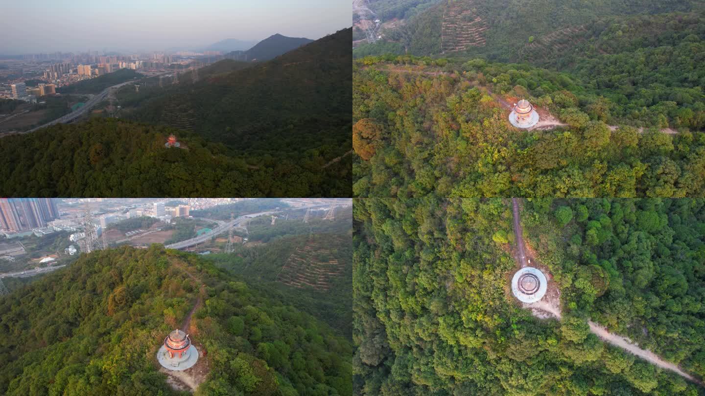 夕阳照耀旧亭子航拍大师镜头